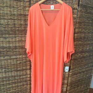 N Natori Maxi V-Neck Nightgown Coral XL NWT